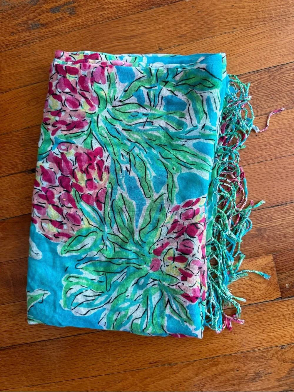 Lilly Pulitzer Turquoise, Green & Pink Floral Scarf Wrap